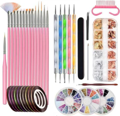 Kit Decoración Pinceles Dotting Cintas Lima Uñas Nail Art