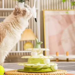 Juguete Interactivo Para Gato 3 Niveles Pelota Torre Plumas - M&Q REGALOS