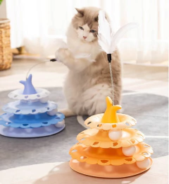 Imagen de Juguete Interactivo Para Gato 3 Niveles Pelota Torre Plumas