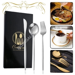Juego De Cubiertos Cuchillo Cuchara Tenedor Estuche Cajita - comprar online
