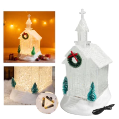 Iglesia Decoración Acrílica Luminosa Musica Pilas Usb Luvina