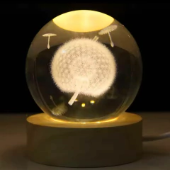 Imagen de Lampara Velador Creativa Esfera De Cristal 3d Led A Usb