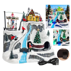 Figura Pueblo Navideño Con Luz Y Sonido Luvina Usb Pila Deco - M&Q REGALOS