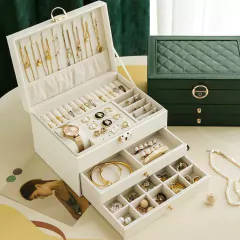 Imagen de Alhajero Cofre Organizador De Joyas Aros Anillos 2 Cajones