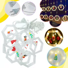 Cortina Luces Navideñas Figuras Hexagonal Navidad Decoración - comprar online