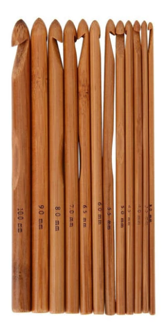 Agujas De Crochet De Bambu X 12 Unidades Tejer Madera