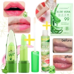 Kit Aloe Vera Labial Hidratante Maximizador Toallita Desma