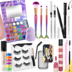 Combo Super Completo Maquillaje Paleta Glitter Set Brochas