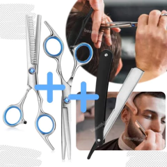Kit 2 Tijera Peluqueria Corte Y Pulir + Navaja Profesional