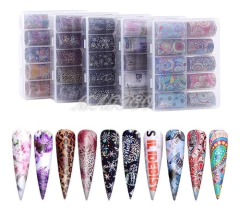 Set De Papel Foil X10 Diseños Surtidos Para Uñas Decoracion - tienda online