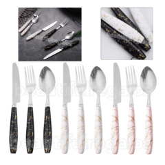 Set X3 Cubiertos Cuchillo Cuchara Tenedeor Color Marmolados