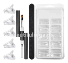 Kit X8 Cápsulas Dual Broches Sujetadores Pincel Lima Polygel