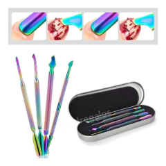 Kit De Repujador Acero Tornasolado Uñas Esculpidas Cutículas - M&Q REGALOS