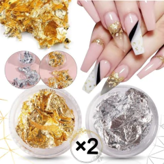 Papel Metalizado X2 Para Decoración De Uñas Foil Oro Plata