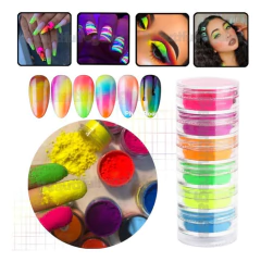 Polvo Fluorecente Uñas Y Maquillaje Make Up X 6 Colores