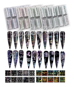 Set De Papel Foil X10 Diseños Surtidos Para Uñas Decoracion - M&Q REGALOS