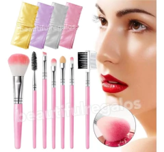 Set X7 Brocha Pinceles Cepillos Estuche Ecocuero Maquillaje