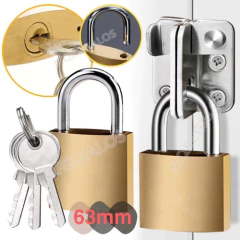 Candado Hierro Dorado 63mm + 3 Llaves Portón Puerta Reja