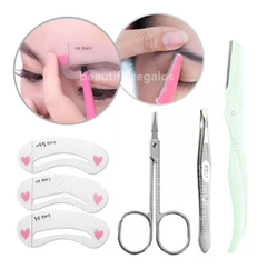 Kit Cejas Perfilador Pinza Stencil Tijera Belleza Facial