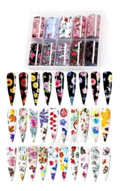Imagen de Set De Papel Foil X10 Diseños Surtidos Para Uñas Decoracion