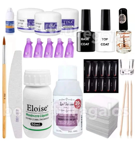 Kit Uñas Esculpidas Acrilicas Removedor Polimero Base Top