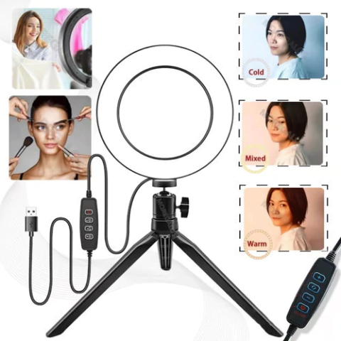 Aro De Luz Led 16cm Profesional Foto Video 3 Luces + Tripode