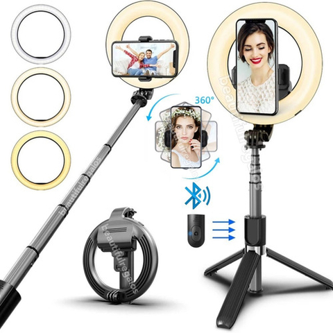 Palo Selfie Bluetooth Recargable Aro Luz 5'' Tripode 70 Cm