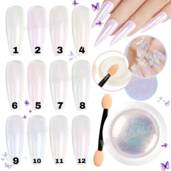 Set X12 Efecto Holografico + Aplicadores Polvo Deco Nail Art