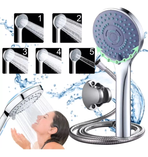 Duchador De Mano Flexible 5 Modos + Soporte Anticalcalcareo