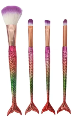 Imagen de Set 4 Brochas Maquillaje Profesional Pinceles Cola Sirena