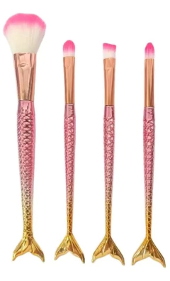 Set 4 Brochas Maquillaje Profesional Pinceles Cola Sirena