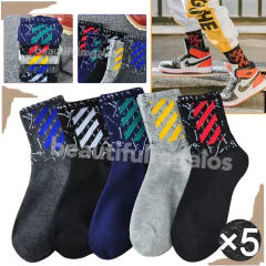 X5 Pares Medias Largas Diseño Estampado Street Hip Hop