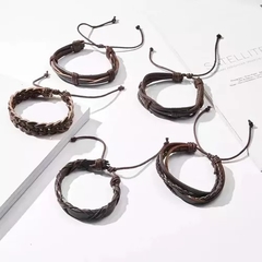 Pack X6 Conjunto Pulsera Hombre Soga Cuero Brazalette Moda - M&Q REGALOS