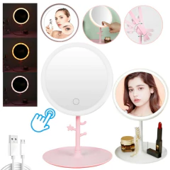 Espejo De Maquillaje Con Luz Led Usb Redondo Con Ganchitos - comprar online