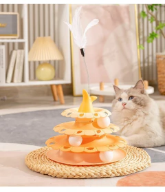 Juguete Interactivo Para Gato 3 Niveles Pelota Torre Plumas - tienda online