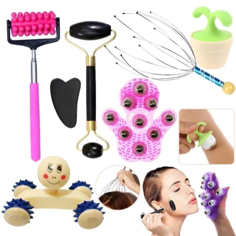 Kit Set X7 Masajeadores Para Rostro Cuerpo Cabeza Relajador