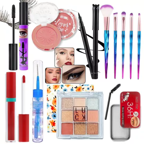 Kit Completo Maquillaje Make Up Sombras Brochas Delineador