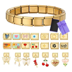 Pulsera Brazalete Dorada Para Mujer + 3 Dijes + Cajita