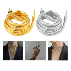 Accesorio Multiuso Serpiente Dorado Plateado Pulsera Collar
