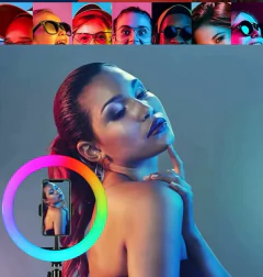 Aro Luz Rgb Led 26 Cm Blanco Frio + Soporte Para Celular - comprar online