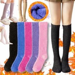 Par De Medias 3/4 Invierno Hasta Rodilla Peluche Frio Liso