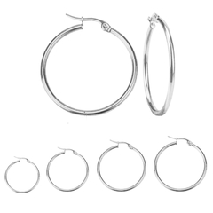 Par De Aros Plateado Argolla Cubanos Medida Grandes Pequeñas - comprar online