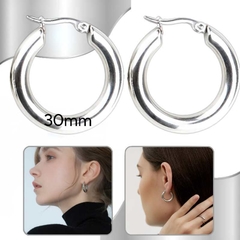 Par De Aros Argolla Cierre Italiano Plateado 30mm Mujer