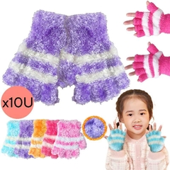 X10 Guantes Medio Dedo De Peluche Infantil Invierno Frio