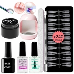 Kit X 240 Uñas Press On Gel Solido Mini Cabina Lima Primer