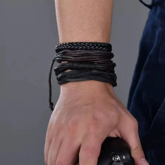 Conjunto Pulsera Brazalete Hombre Moda Soga Cuero Brazalette - M&Q REGALOS