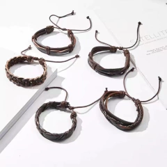 Conjunto Pulsera Brazalete Hombre Moda Soga Cuero Brazalette - tienda online
