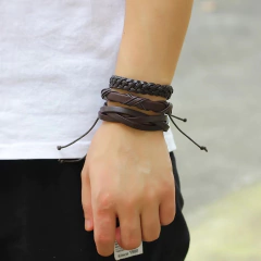Imagen de Conjunto Pulsera Brazalete Hombre Moda Soga Cuero Brazalette
