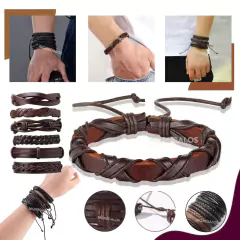 Conjunto Pulsera Brazalete Hombre Moda Soga Cuero Brazalette
