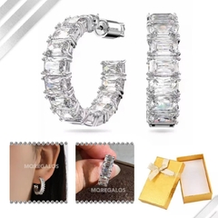 Par De Aros Argolla De Acero Con Diamantes + Cajita Regalo